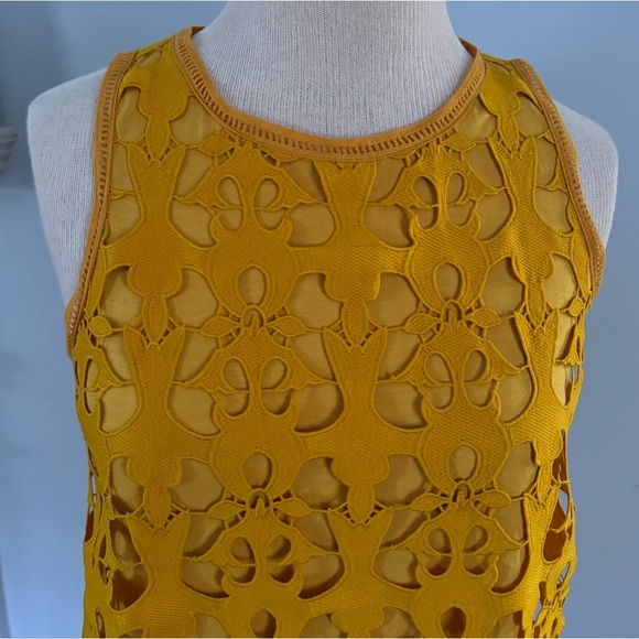 LOFT lacy laser cut cami top in marigold Sleeveless Tank Top Cut Out Design Sz S - Picture 4 of 12